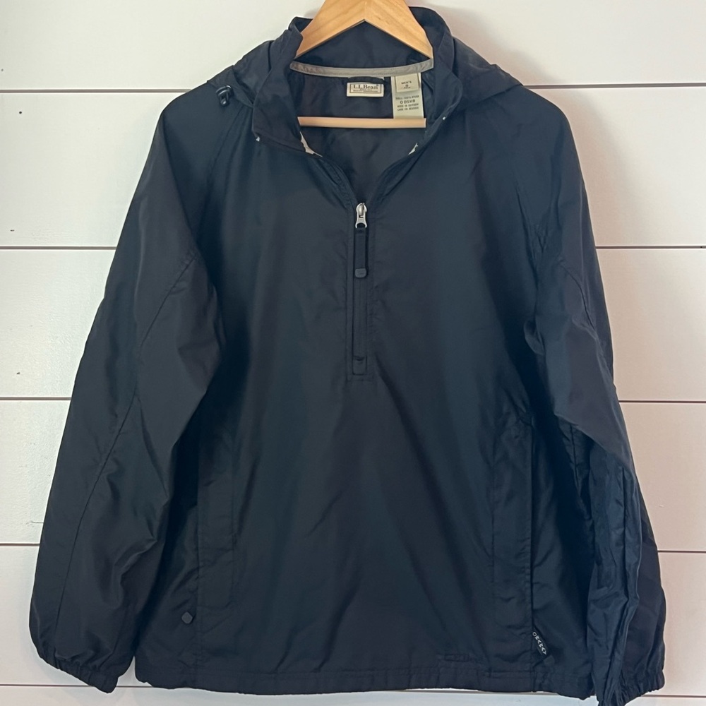 LL Bean Black Men's Pullover Quarter Zip Windbreaker‎ Jacket- Small